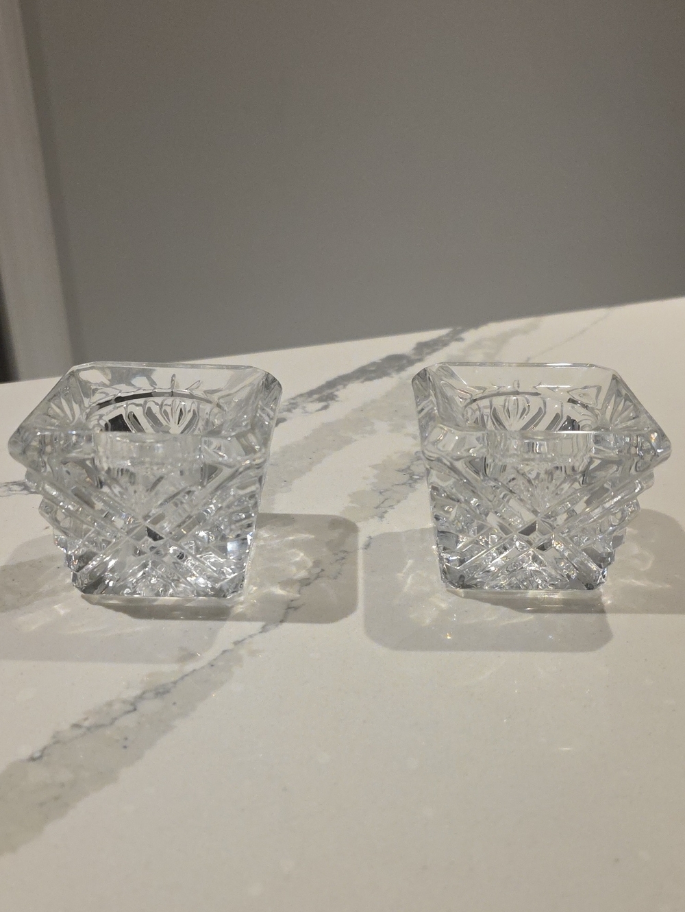 Set Of 2 Square Votive Heavy Glass Candleholders